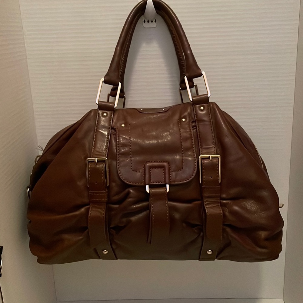 Brown leather handbag